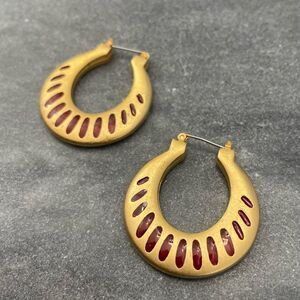 Vintage Matte Gold Pink Hoop Earrings